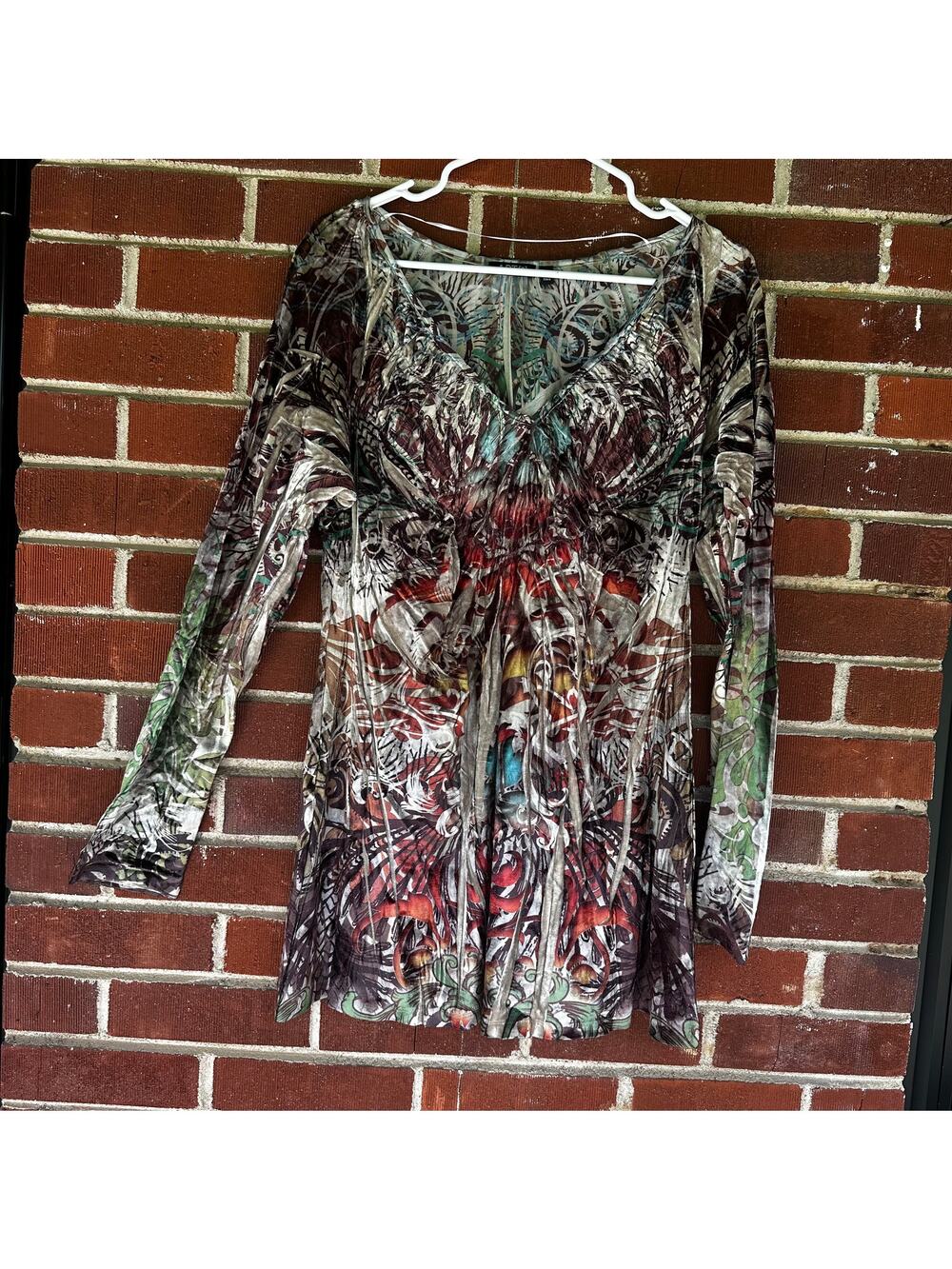 Apt. 9 Abstract Mesh Empire Waist Tunic Top Y2K Boho